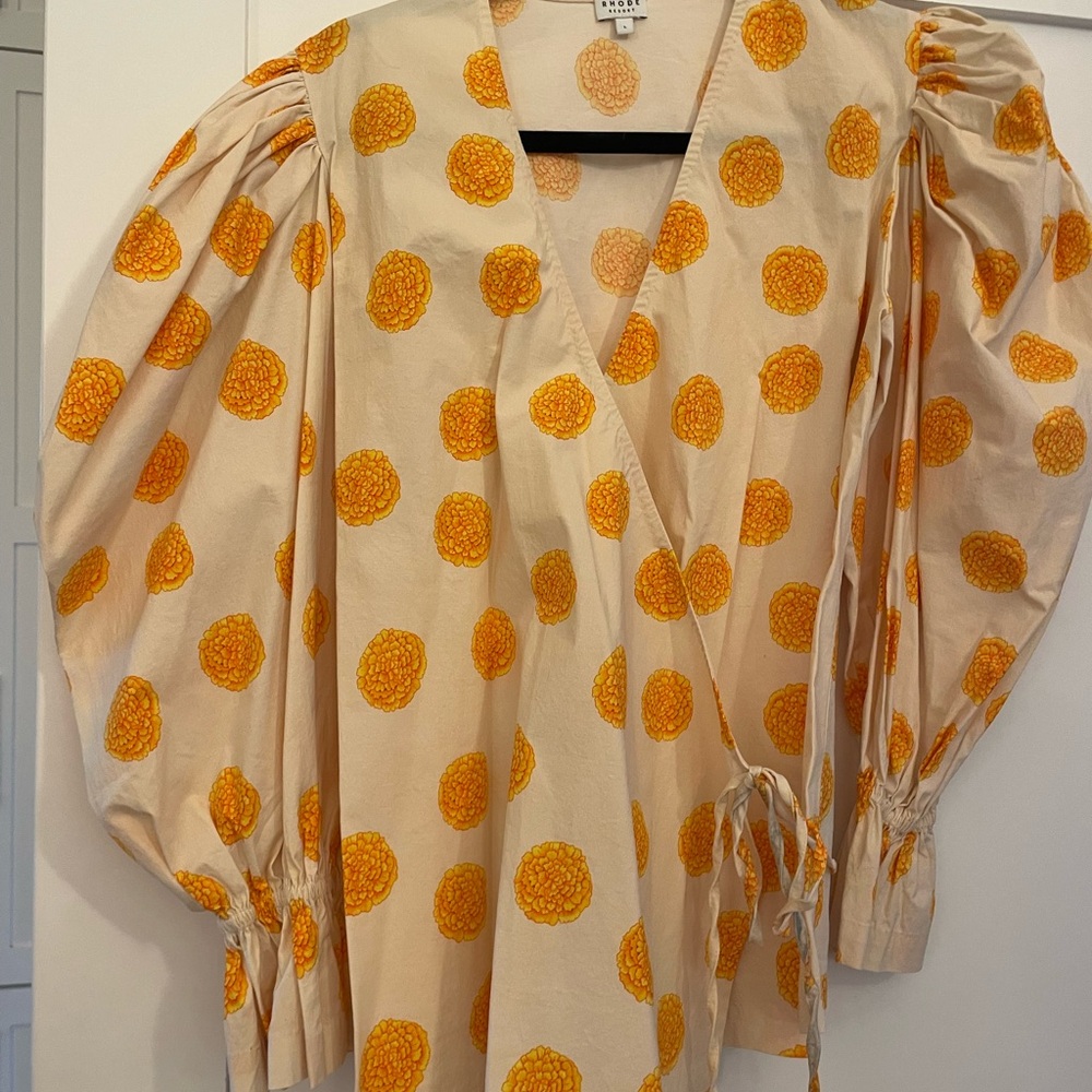 RHODE Cream and Orange Polka Dot Wrap Blouse